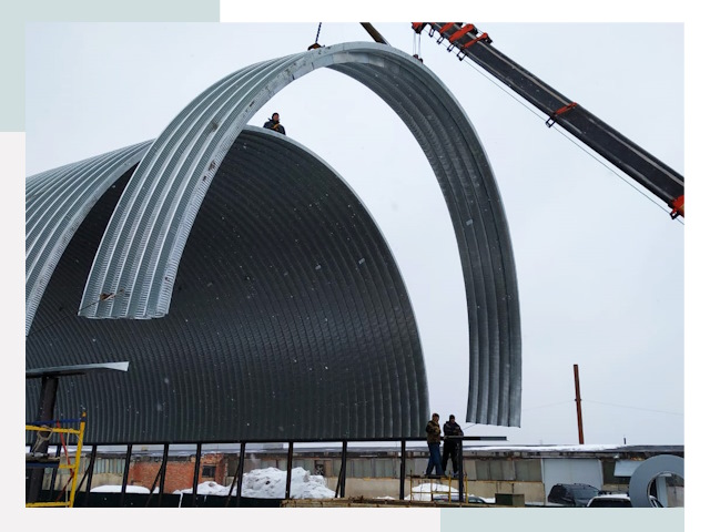 Полукруглые ангары в Сосновоборске